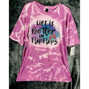Glidden Life is Better in Flip-Flops Woman’s Tie Dye T Shirt Pink Extra Large